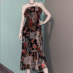 NWT Mixed Print Strapless Midi Dress-NEEDS REPAIR
